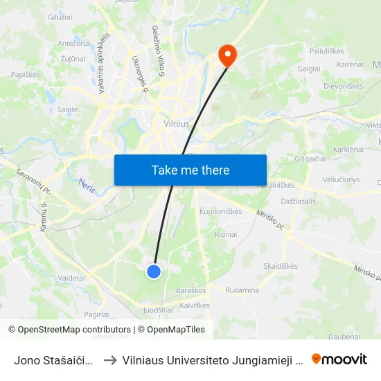 Jono Stašaičio St. to Vilniaus Universiteto Jungiamieji Rūmai map