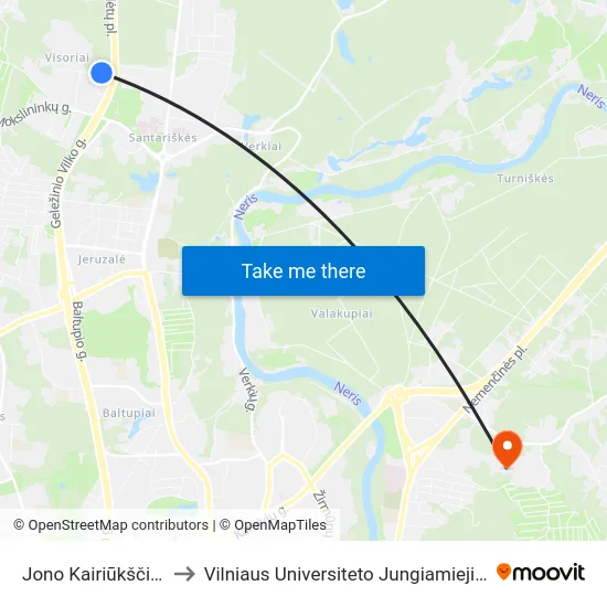Jono Kairiūkščio St. to Vilniaus Universiteto Jungiamieji Rūmai map