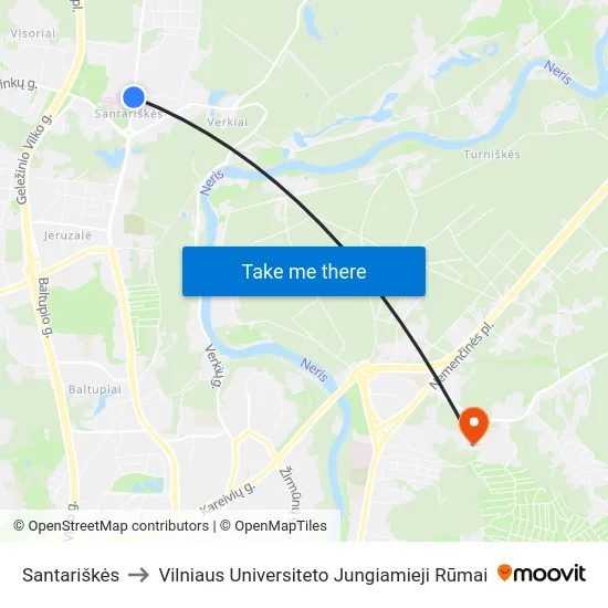 Santariškės to Vilniaus Universiteto Jungiamieji Rūmai map