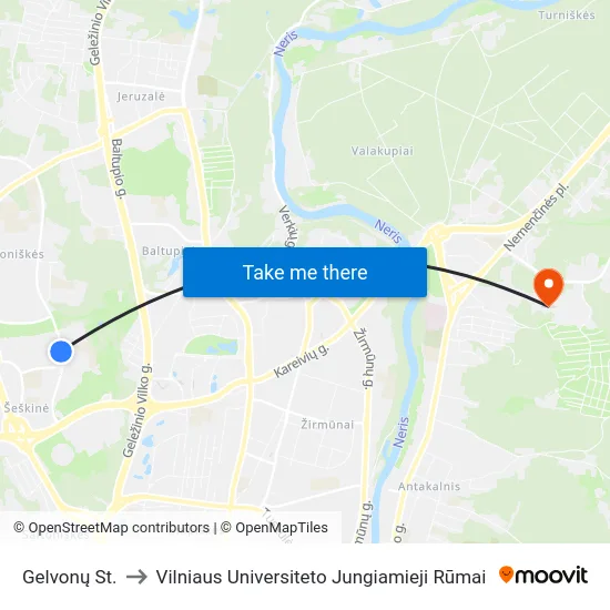 Gelvonų St. to Vilniaus Universiteto Jungiamieji Rūmai map