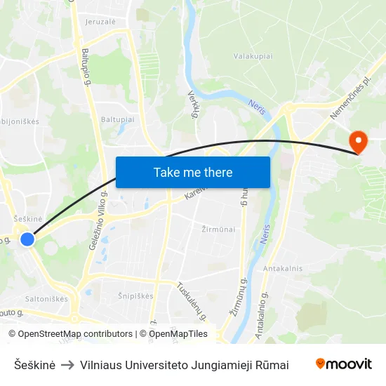 Šeškinė to Vilniaus Universiteto Jungiamieji Rūmai map