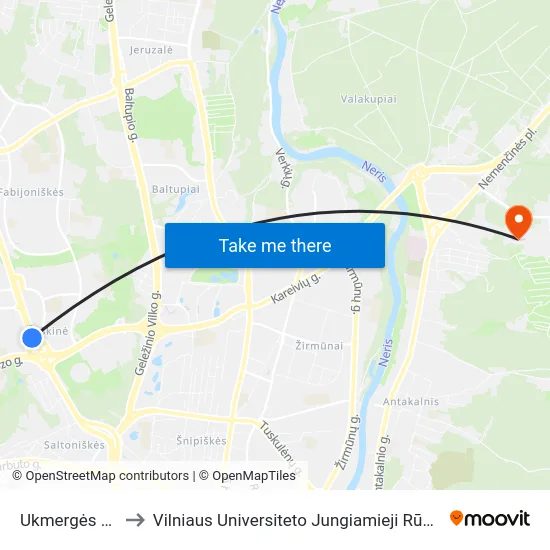 Ukmergės St. to Vilniaus Universiteto Jungiamieji Rūmai map