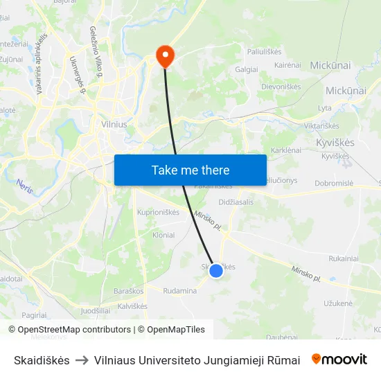 Skaidiškės to Vilniaus Universiteto Jungiamieji Rūmai map