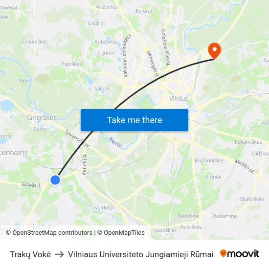 Trakų Vokė to Vilniaus Universiteto Jungiamieji Rūmai map