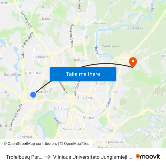 Troleibusų Parkas to Vilniaus Universiteto Jungiamieji Rūmai map
