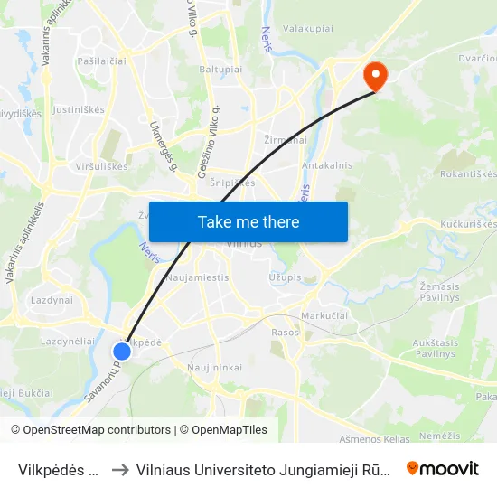 Vilkpėdės St. to Vilniaus Universiteto Jungiamieji Rūmai map