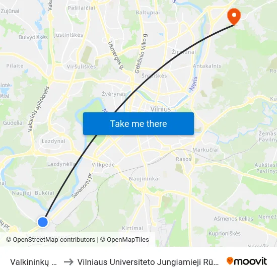 Valkininkų St. to Vilniaus Universiteto Jungiamieji Rūmai map