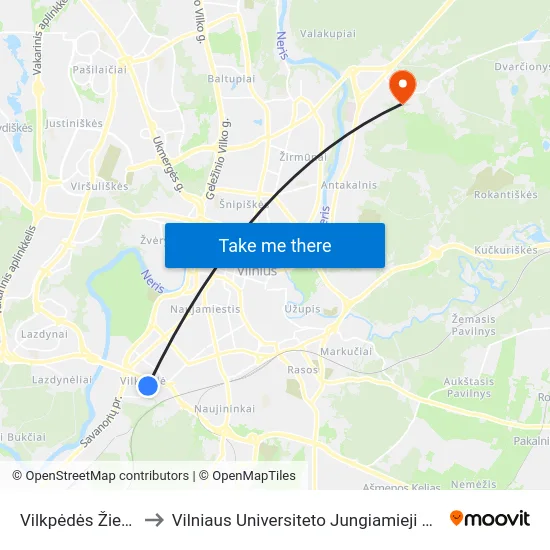 Vilkpėdės Žiedas to Vilniaus Universiteto Jungiamieji Rūmai map