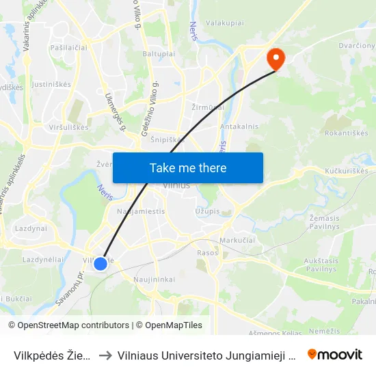 Vilkpėdės Žiedas to Vilniaus Universiteto Jungiamieji Rūmai map