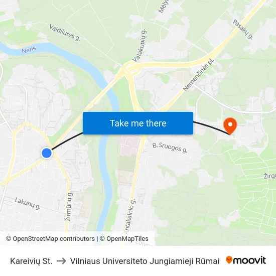 Kareivių St. to Vilniaus Universiteto Jungiamieji Rūmai map