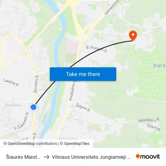 Šiaurės Miestelis to Vilniaus Universiteto Jungiamieji Rūmai map