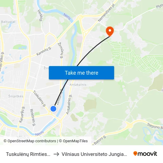 Tuskulėnų Rimties Parkas to Vilniaus Universiteto Jungiamieji Rūmai map