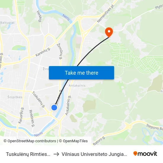 Tuskulėnų Rimties Parkas to Vilniaus Universiteto Jungiamieji Rūmai map