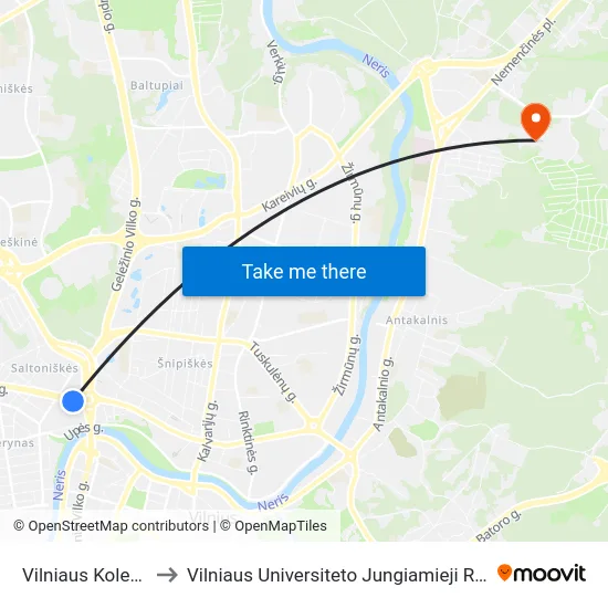 Vilniaus Kolegija to Vilniaus Universiteto Jungiamieji Rūmai map
