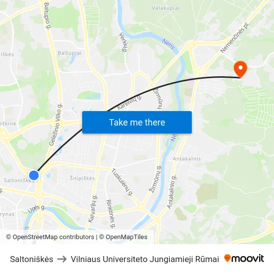 Saltoniškės to Vilniaus Universiteto Jungiamieji Rūmai map