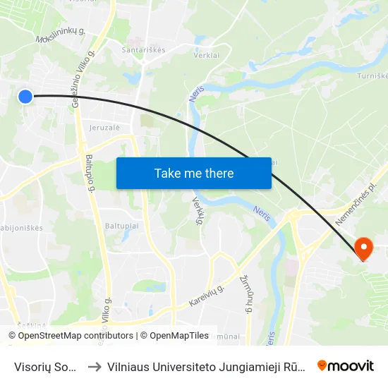 Visorių Sodai to Vilniaus Universiteto Jungiamieji Rūmai map