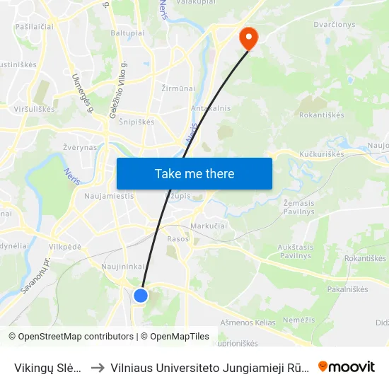 Vikingų Slėnis to Vilniaus Universiteto Jungiamieji Rūmai map