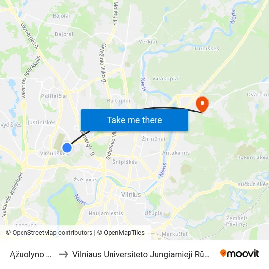 Ąžuolyno St. to Vilniaus Universiteto Jungiamieji Rūmai map