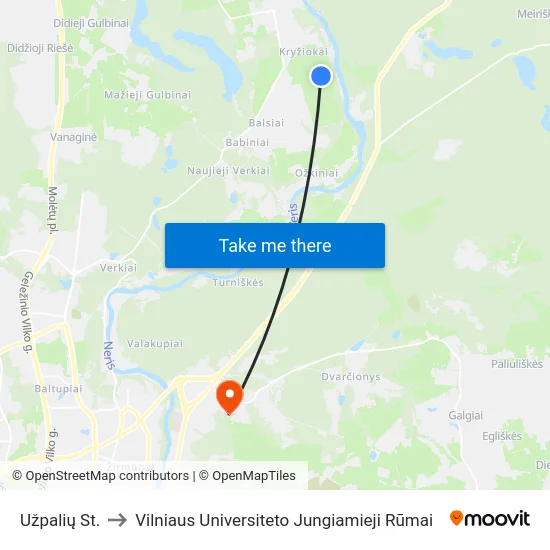 Užpalių St. to Vilniaus Universiteto Jungiamieji Rūmai map
