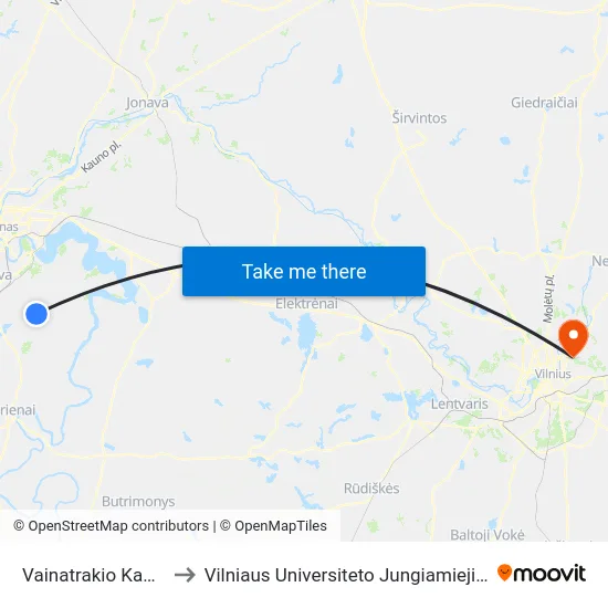 Vainatrakio Kapinės to Vilniaus Universiteto Jungiamieji Rūmai map