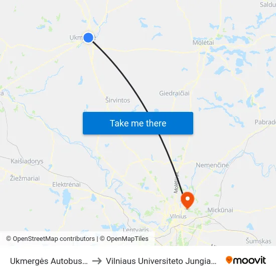 Ukmergės Autobusų Stotis to Vilniaus Universiteto Jungiamieji Rūmai map