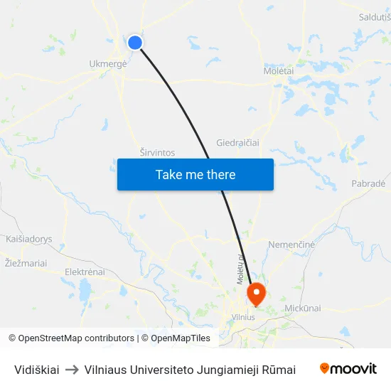 Vidiškiai to Vilniaus Universiteto Jungiamieji Rūmai map