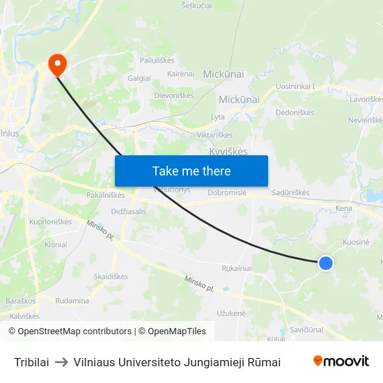 Tribilai to Vilniaus Universiteto Jungiamieji Rūmai map
