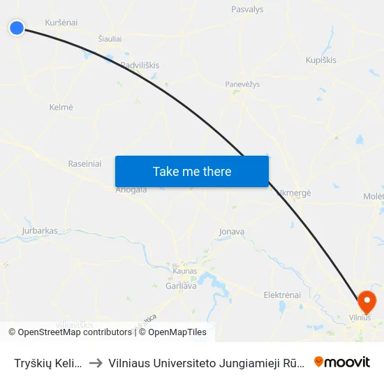 Tryškių Kelias to Vilniaus Universiteto Jungiamieji Rūmai map