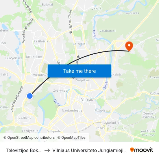 Televizijos Bokštas to Vilniaus Universiteto Jungiamieji Rūmai map