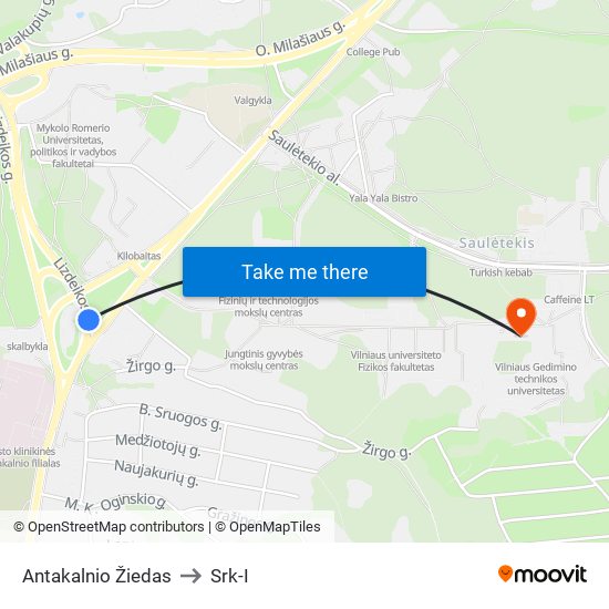 Antakalnio Žiedas to Srk-I map