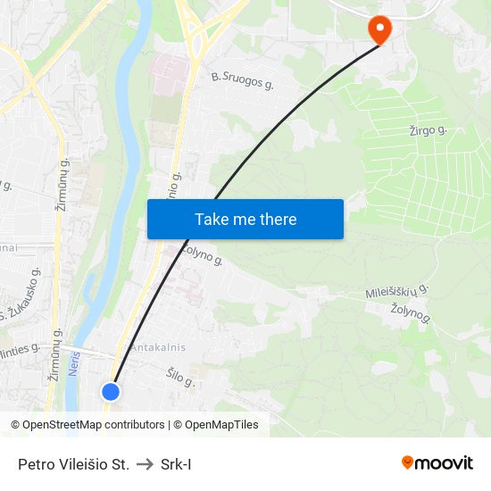 Petro Vileišio St. to Srk-I map