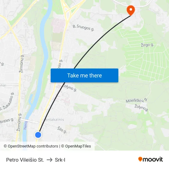 Petro Vileišio St. to Srk-I map