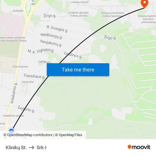 Klinikų St. to Srk-I map