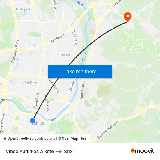 Vinco Kudirkos Aikštė to Srk-I map