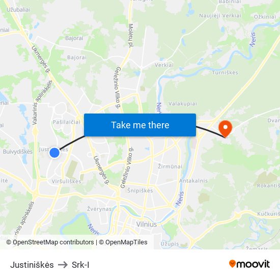 Justiniškės to Srk-I map