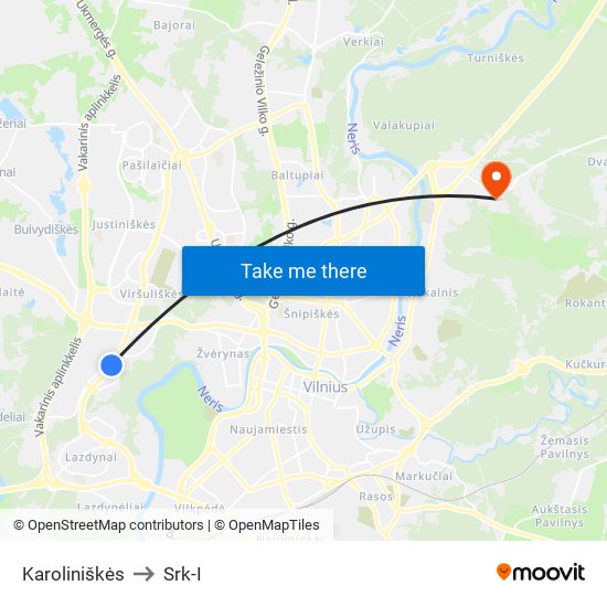 Karoliniškės to Srk-I map