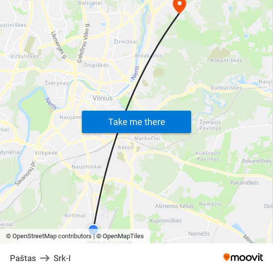 Paštas to Srk-I map