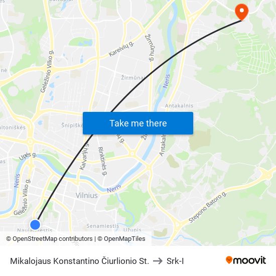 Mikalojaus Konstantino Čiurlionio St. to Srk-I map