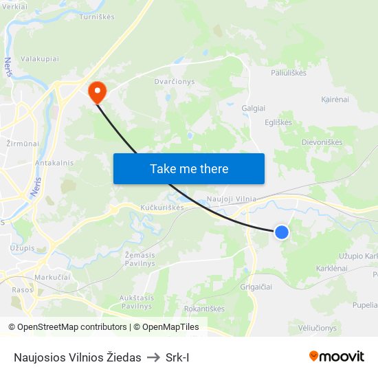 Naujosios Vilnios Žiedas to Srk-I map