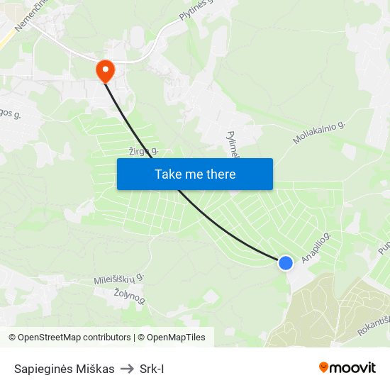 Sapieginės Miškas to Srk-I map