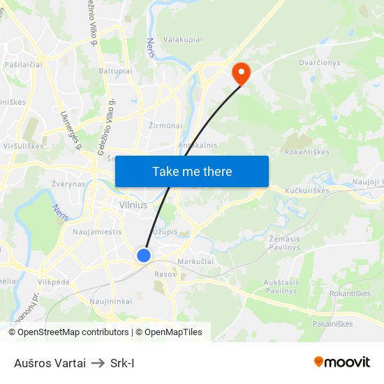 Aušros Vartai to Srk-I map