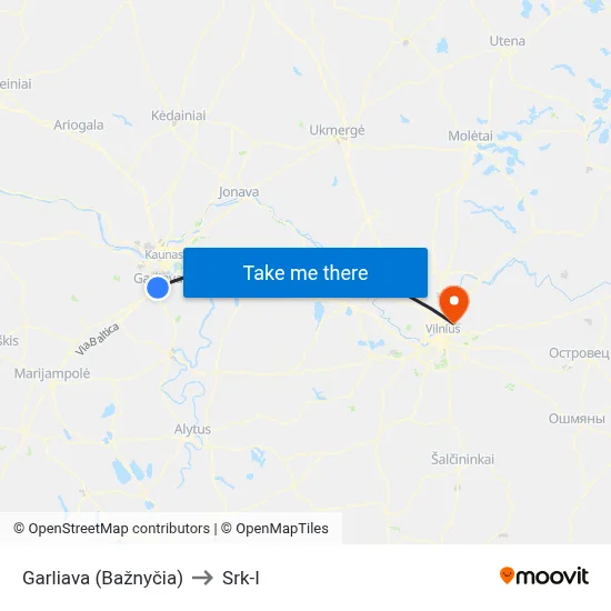 Garliava (Bažnyčia) to Srk-I map