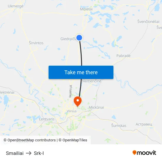 Smailiai to Srk-I map