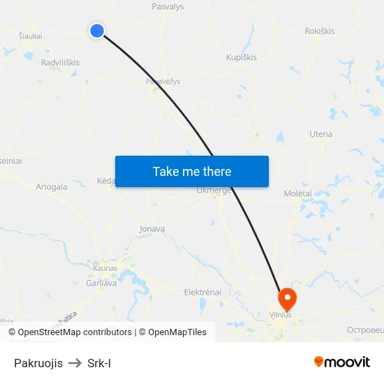 Pakruojis to Srk-I map