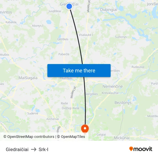 Giedraičiai to Srk-I map