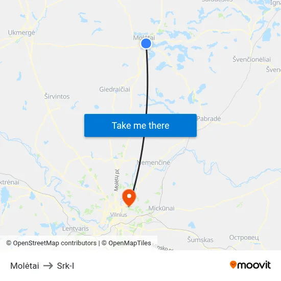 Molėtai to Srk-I map