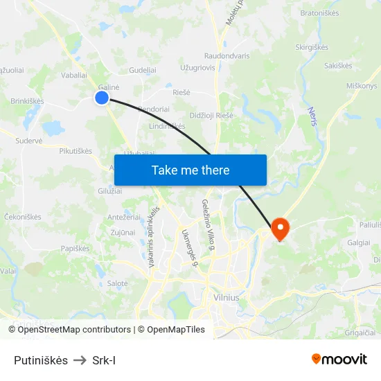 Putiniškės to Srk-I map