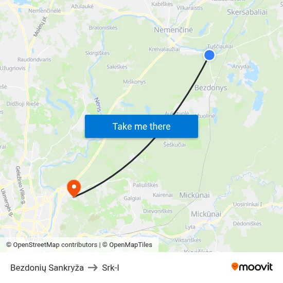 Bezdonių Sankryža to Srk-I map