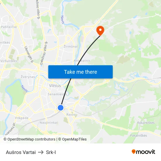Aušros Vartai to Srk-I map