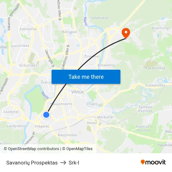 Savanorių Prospektas to Srk-I map